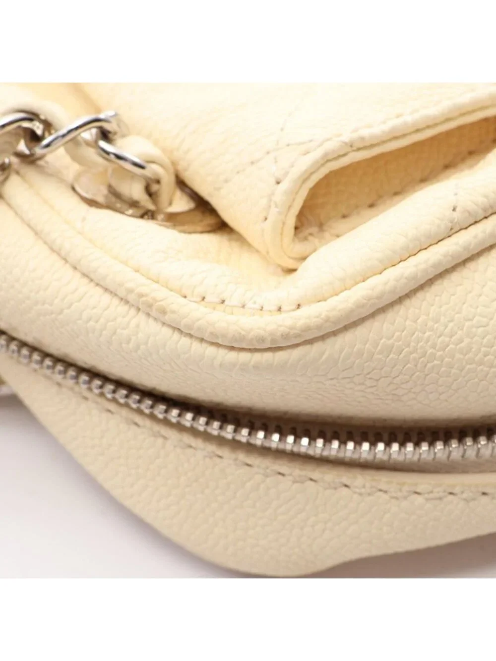 Chanel Shoulder Bag Quilted Cream Caviar Leather Chain